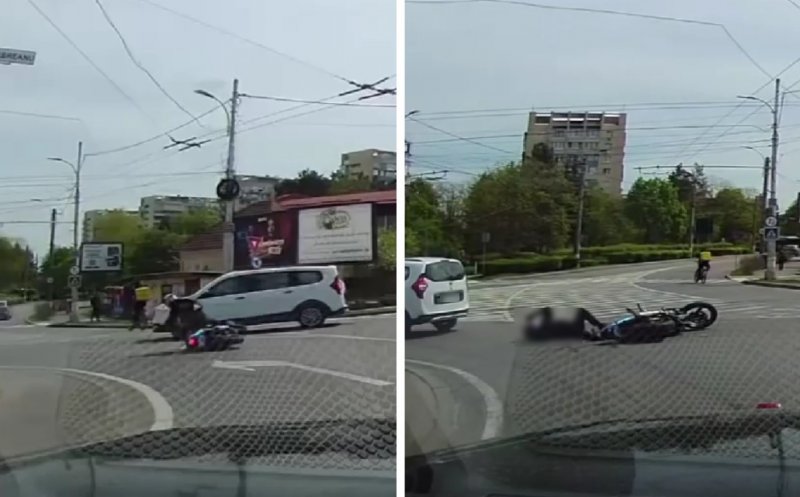 Incident rutier în sensul giratoriu de la Interservisan, Cluj-Napoca: un motociclist s-a dezechilibrat și a căzut pe carosabil