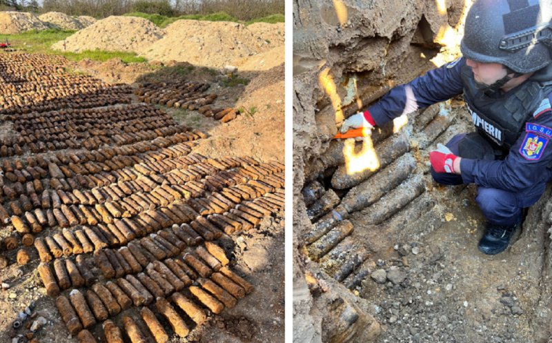 Depozit URIAȘ cu peste 1.000 de proiectile din Primul Război Mondial, descoperite în timpul unei intervenții