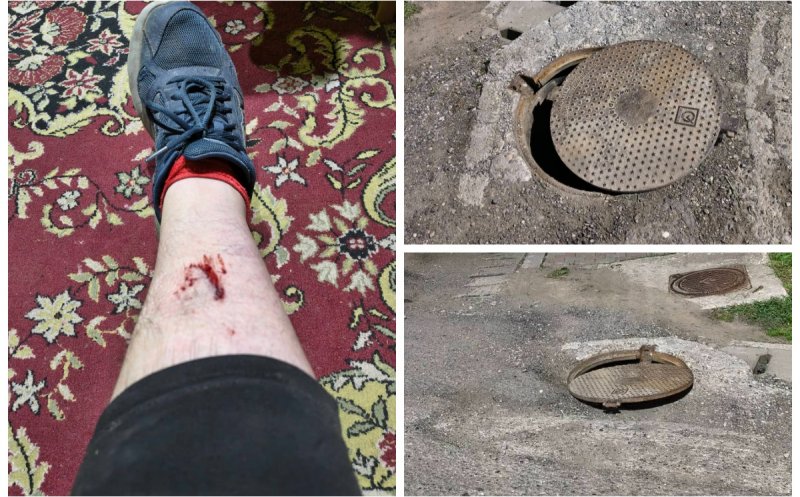 "Capcană" periculoasă pe o stradă din Gilău: un bărbat a ajuns în canalizare după ce capacul s-a desprins