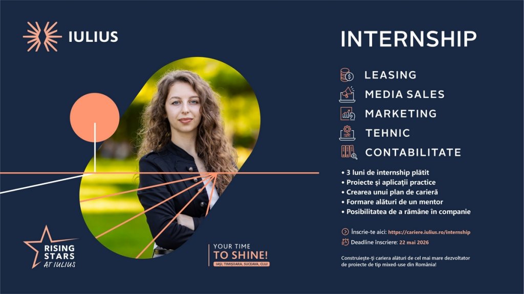 „Rising Stars at IULIUS", internship-ul anual al companiei, a început: 25 de locuri în cinci domenii, patru orașe și oportunitatea de a te alătura unui top developer din România