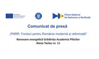 Comunicat de presă: Primăria Cluj-Napoca anunță finalizarea proiectului „Renovare energetică Grădinița Academia Piticilor,  Aleea Tazlau nr. 11”