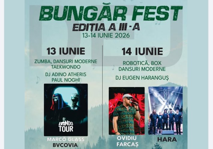 Bungăr Fest revine la Dej! Două zile de concerte, sport și distracție în Pădurea Bungăr/ Marco Glass, Bvcovia și Hara, cap de afiș
