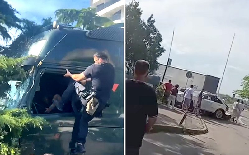 HALUCINANT: Poliția locală a folosit spray lacrimogen și l-a lovit cu picioarele și pe șoferul TIR-ului cu numere de Bihor scăpat de sub control / Acesta ar fi fost la un pas de comă