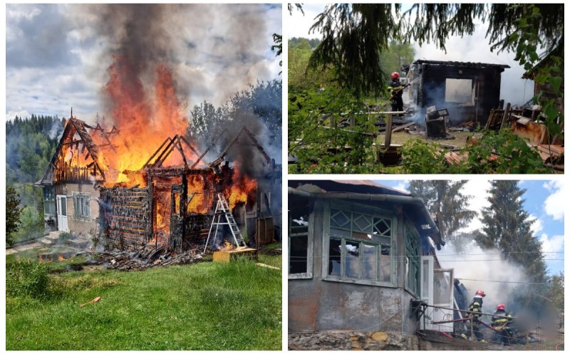Casă distrusă de flăcări într-o comună din Cluj. Pompierii au salvat un adăpost de animale și au evacuat două butelii