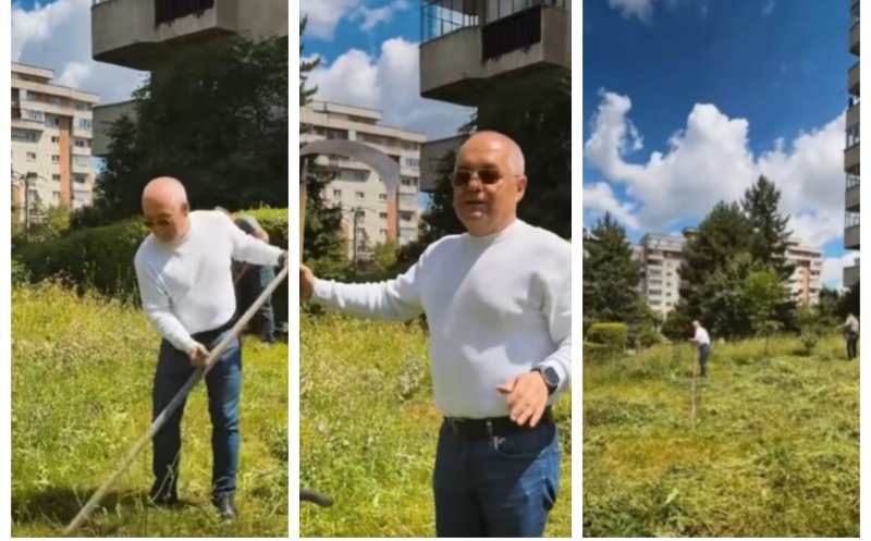 Emil Boc a ieșit la cosit printre blocuri și pune la bătaie 1 milion de lei pentru cei mai gospodari clujeni