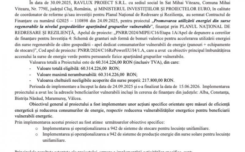 Anunț finalizare proiect