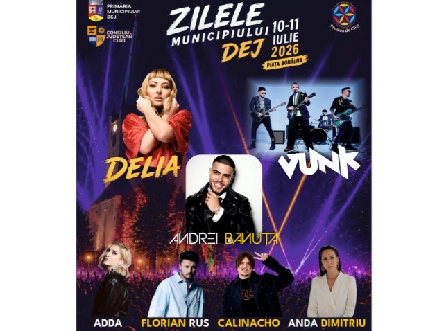 Delia, Vunk și ADDA urcă pe scenă la Dej! Trei zile de concerte, tradiții și spectacole la Zilele Municipiului 2026