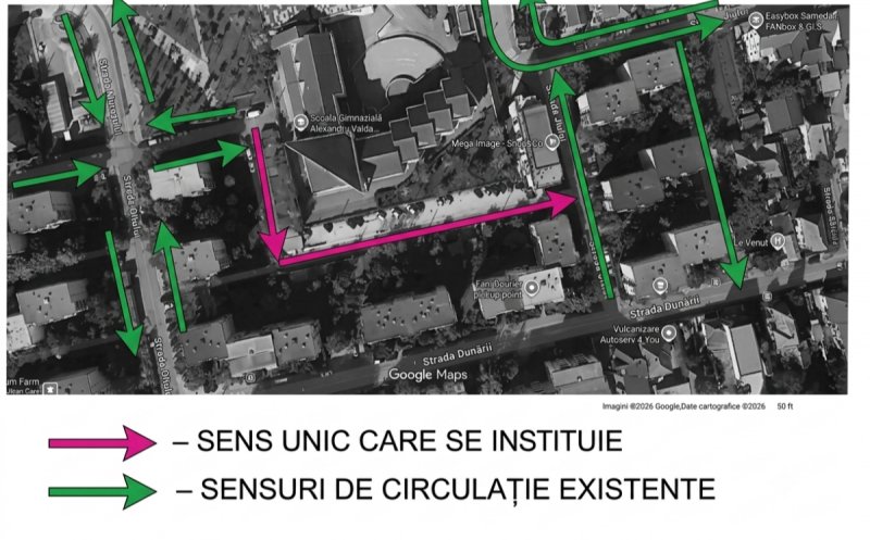 Sens unic în zona școlii Alexandru Vaida Voevod