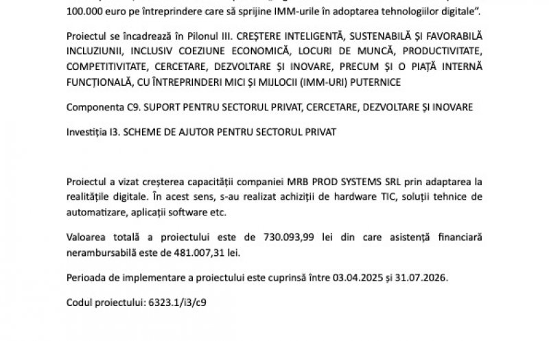 Comunicat de presa finalizare proiect