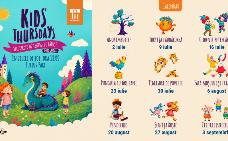 Vara aceasta, la Iulius Mall Cluj: spectacole gratuite de teatru de păpuși în fiecare joi pentru cei mici