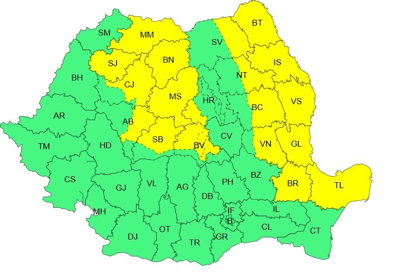 A intrat &icirc;n vigoare codul galben la Cluj. Ce fenomene meteo anunță ANM