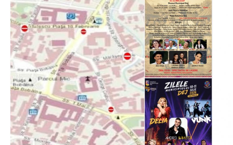 Atenție, șoferi! Restricții de circulație în zona centrală a Dejului pentru evenimentele și concertele de Zilele Municipiului Dej