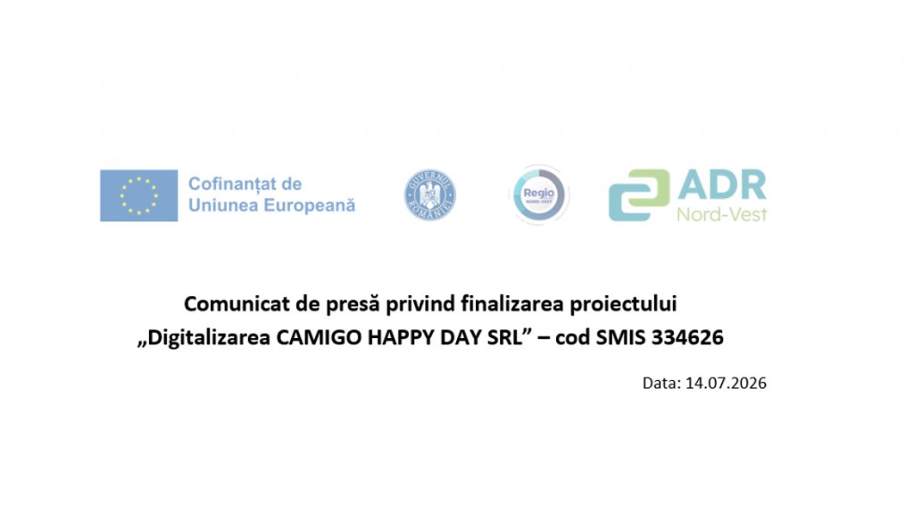 Comunicat de presă privind finalizarea proiectului  „Digitalizarea CAMIGO HAPPY DAY SRL” – cod SMIS 334626