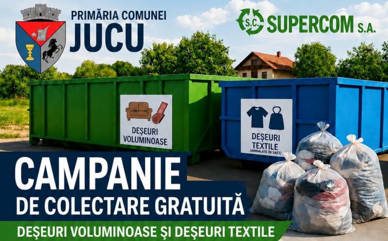 Primăria Jucu organizează o nouă campanie gratuită de colectare a deșeurilor voluminoase și textile