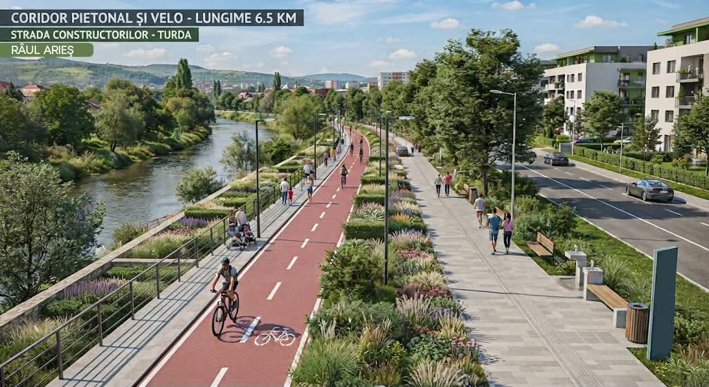 Turda pregătește un nou coridor pietonal și velo pe malul Arieșului. Traseul va avea aproximativ 6,5 kilometri