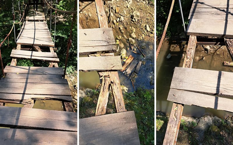 Jale în Cheile Turzii. 2 podețe care traversează pârâul Hășdate, adevărate capcane de rupt picioare / ”Știți câți turiști străini trec pe acolo?”