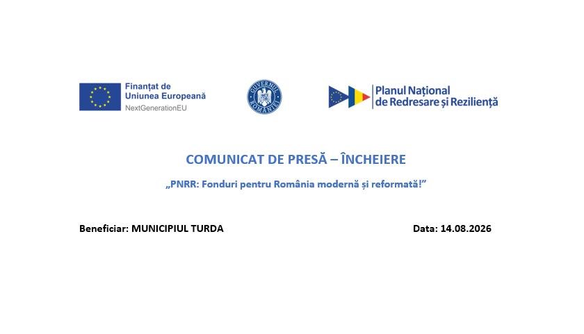 Comunicat de presă: Finalizare proiect „RENOVAREA ENERGETICĂ APROFUNDATĂ A SĂLILOR DE SPORT ALE UNOR INSTITUȚII DE ÎNVĂȚĂMÂNT DIN MUNICIPIUL TURDA”