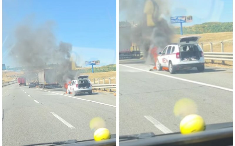 Mașină cuprinsă de flăcări pe Autostrada A3, între Turda și Gilău