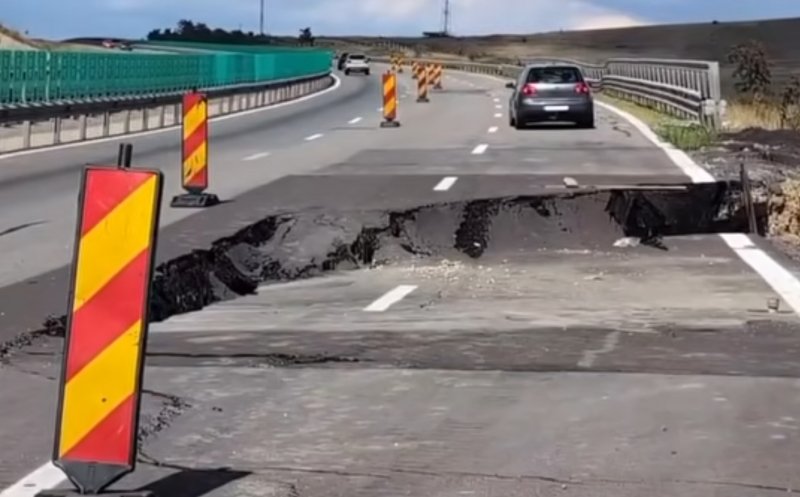 Crater uriaș pe Autostrada A10 Sebeș Turda / Trafic restricționat de câteva luni și nicio lucrare de consolidare
