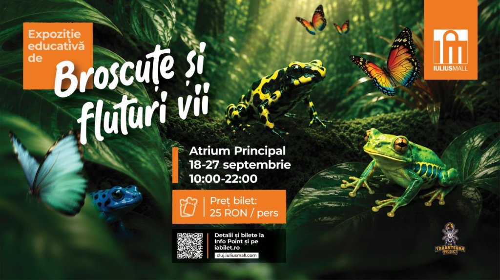 Expoziția educativă de broscuțe și fluturi vii ajunge în acest weekend la Iulius Mall Cluj
