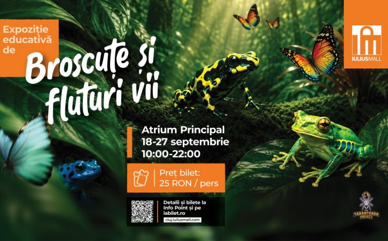 Expoziția educativă de broscuțe și fluturi vii ajunge în acest weekend la Iulius Mall Cluj