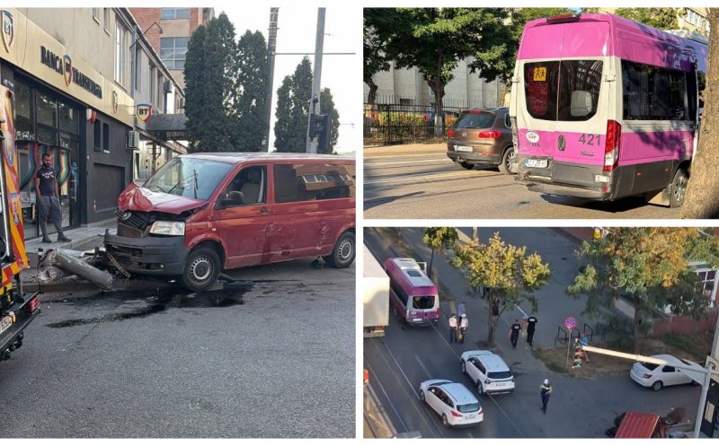 Accident pe Bulevardul Muncii din Cluj-Napoca: un microbuz școlar a fost lovit de o furgonetă