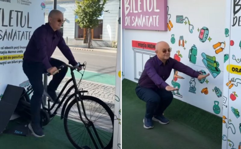 Faci sport, mergi gratis cu autobuzul! Emil Boc a pedalat și a făcut genufexiuni în stația de pe Ferdinand