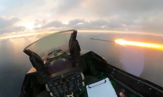 Imagini spectaculoase cu momentul în care avioanele F-16 românești lovesc o dronă rusească Geran