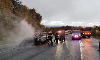 Incendiu pe centura Vâlcele-Apahida. O autoutilitară a fost distrusă de flăcări