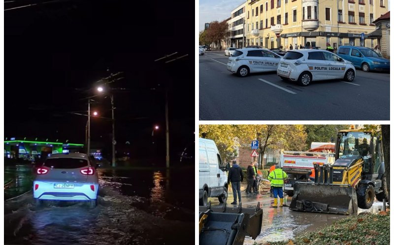 Trafic dat peste cap în Mărăști, în această dimineață. Calea Dorobanților, blocată după ce o conductă de apă s-a spart